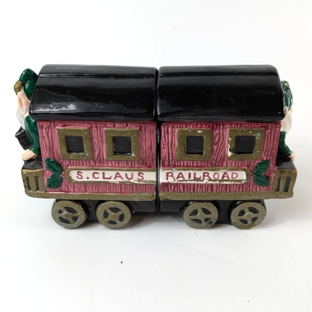 Omnibus Santa Clause Train Sugar Creamer Set Fitz & Floyd 1993 Christmas Vintage